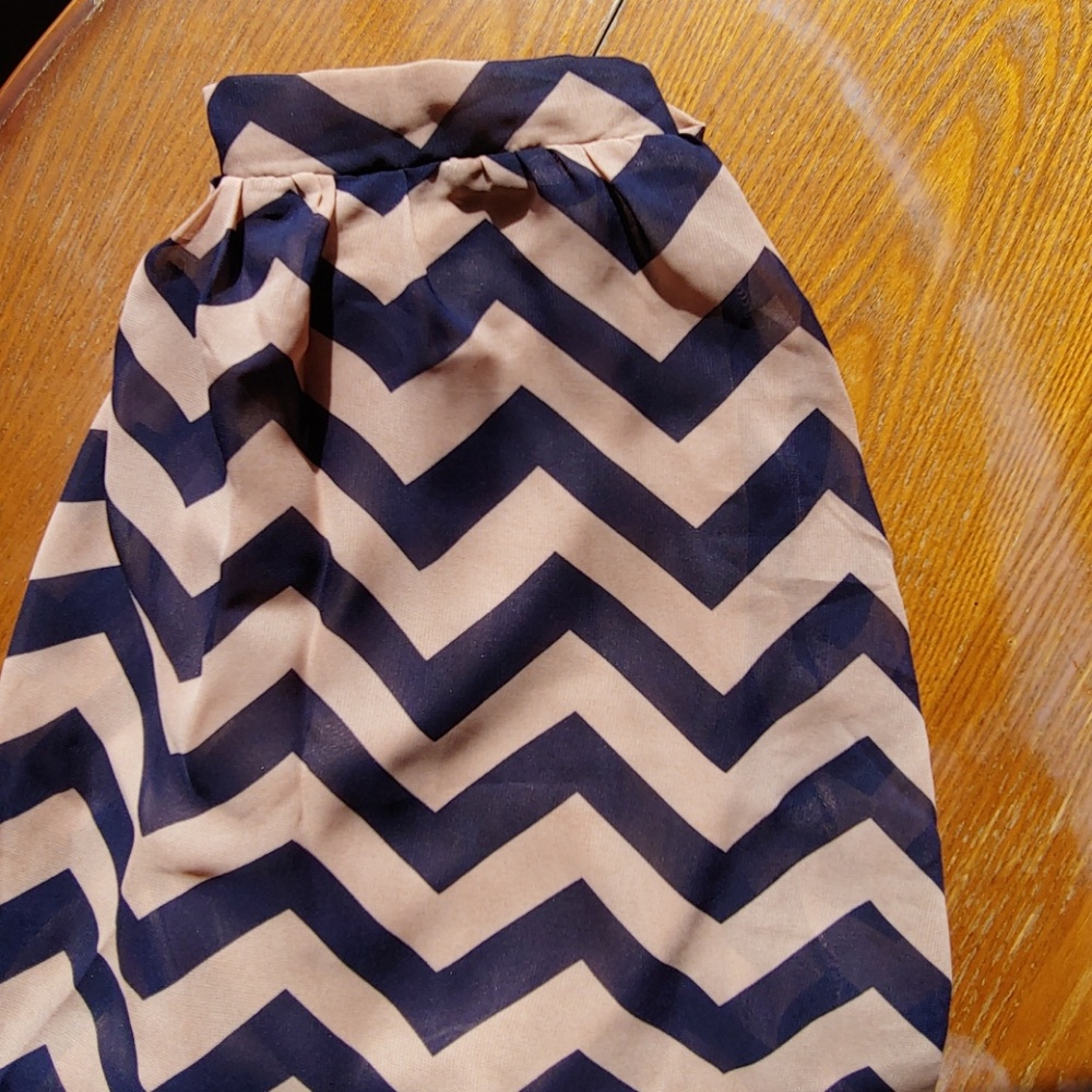 Tan and Blue Chevron High/Low Skirt